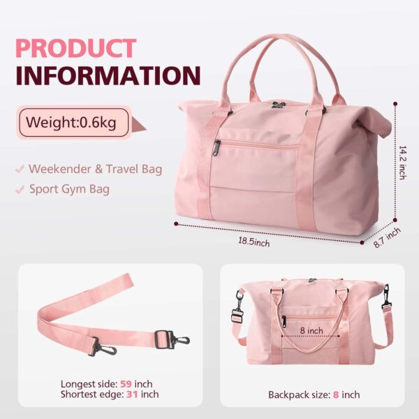 TOPBAG Travel Duffle Bag, Waterproof Weekender Carry On Tote Bags for Women, Sport Gym Bag for Men, Hospital Bag for Labor and Delivery, Overnight Luggage Bag with Trolley Sleeve Coral Pink - Image 6