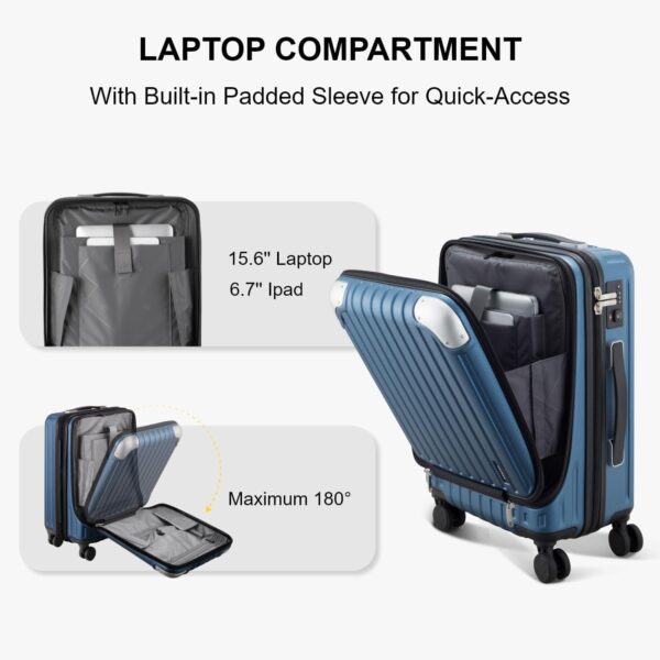 LEVEL8 Grace Carry on Luggage 22x14x9 Airline Approved, 20 Inch Hard Shell Suitcases with Spinner Wheels, Abs+Pc Hard Case Luggages with Tsa Lock for Airplane, Blue - Image 4