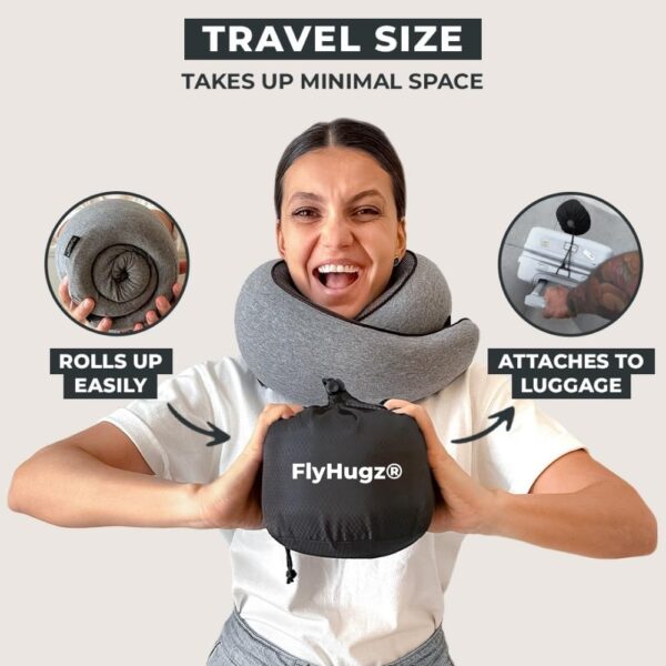 FlyHugz® Neck Travel Pillow | Memory Foam Neck Pillow for Comfort on Airplane | Compact and Ergonomic Design for Travel, Car Rides, and Home Use | Ideal for Adults and Kids - Image 5