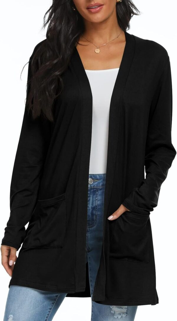 Womens Casual Lightweight with Pocketes Long Sleeve Open Front Cardigan - Image 4