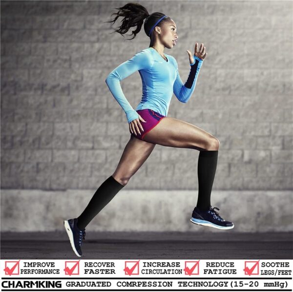 CHARMKING Compression Socks for Women & Men Circulation (8 Pairs) 15-20 mmHg is Best Support for Athletic Running,Hiking - Image 3