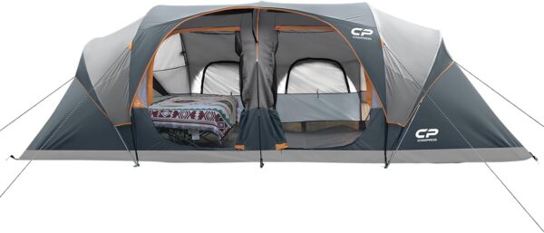 CAMPROS CP Tent 12-Person-Camping-Tents,3 Room Family Tents,Waterproof Windproof Family Tent with Top Rainfly,6 Large Mesh Windows,Double Layer,Easy Set Up, Portable with Carry Bag-20' x 9' x 72"(H) - Image 2