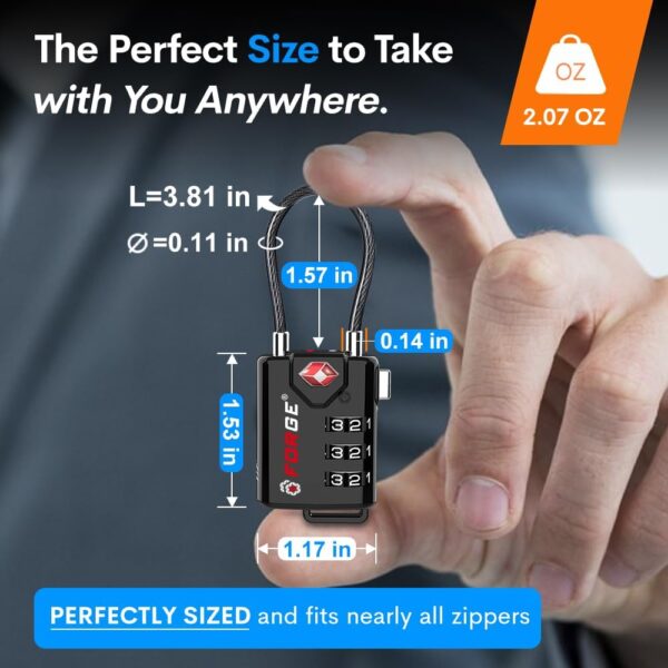 TSA Approved Cable Luggage Locks, Re-settable Combination with Alloy Body, Black 2 Locks. - Image 4