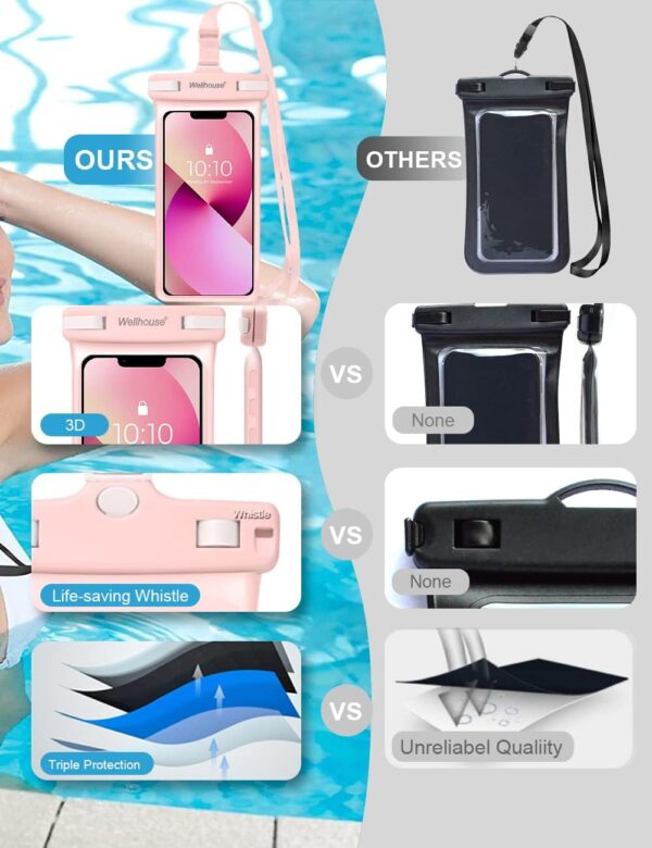 wellhouse Waterproof Phone Pouch, Waterproof Phone Case for iPhone 16 15 14 13 12 Pro Max XS Samsung, IPX8 3D Cellphone Dry Bag Beach Essentials (1 Pack - Pink7.0, 7 inch) - Image 7