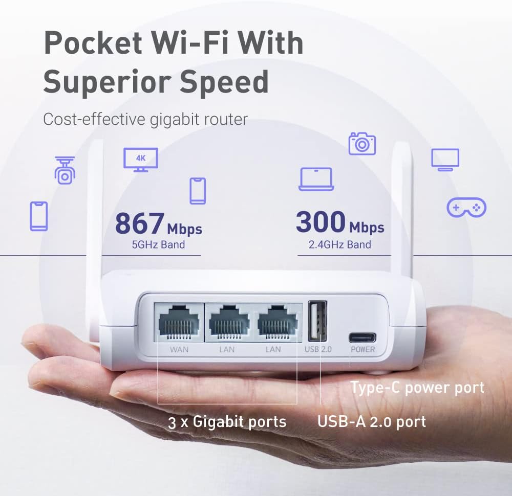 GL.iNet GL-SFT1200 (Opal) Portable WiFi Travel Router, Mini VPN Wireless Router for Fiber Optic Modem, Mobile Internet WiFi Repeater, Dual Band Openwrt Computer Routers, Home/Business/RV/Cruise - Image 5
