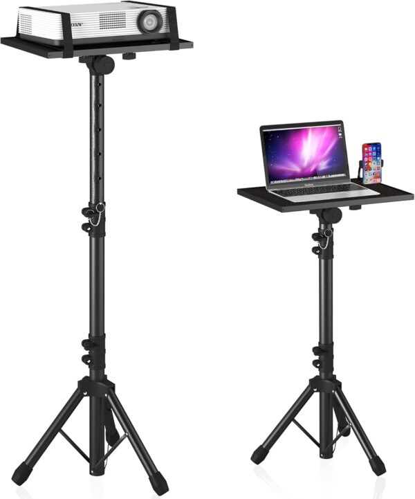 Projector Stand Tripod Adjustable, Laptop Height from 23.5 to 46.5 inches with Gooseneck Phone Holder, Floor for Office, Home, Stage, Studio, DJ Racks Holder Mount, 23.5inch-46.5inch - Image 2