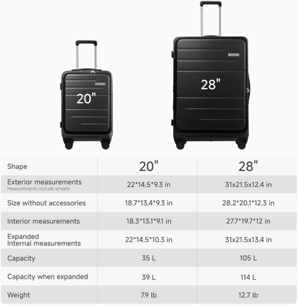 LUGGEX 28 Inch Luggage with Spinner Wheels, Expandable PC Hard Shell Checked Suitcase with Front Opening, Lightweight (Charcoal Metallic, 28 Inch) - Image 10