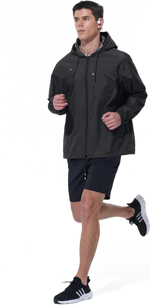Mens Rain Jacket Raincoat Windbreaker Running Waterproof Lightweight Packable with Hood Travel Hiking Cycling - Image 5