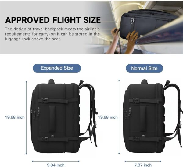 Carry On Backpack, 50L Travel Backpack, Luggage Backpack TSA Flight Approved Laptop Backpack for Men & Women, Large Expandable 40L Daypack Lightweight Business Weekender Bag, Black - Image 4