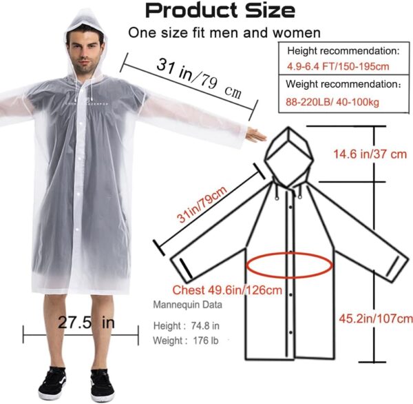 Rain Coats (2 Pack) - Reusable EVA Rain Ponchos For Adults Rain Jackets Raincoats For Men Women - Image 4