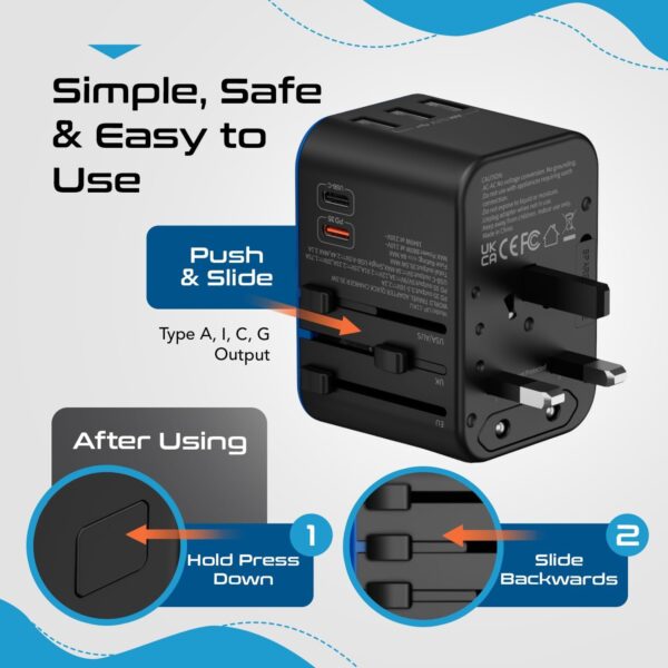 Ceptics Universal Travel Adapter, 35W International Power Adapter with PD & QC 3.0 Dual USB-C, 3 USB Travel Adapter Worldwide, Type I C G A Outlets 110V 220V A/C - EU Euro US UK (11-KU) - Image 6