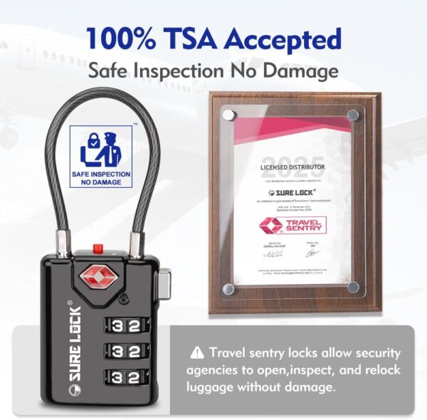 SURE LOCK TSA Compatible Travel Luggage Locks, Inspection Indicator, Easy Read Dials - 2 pack - Image 4