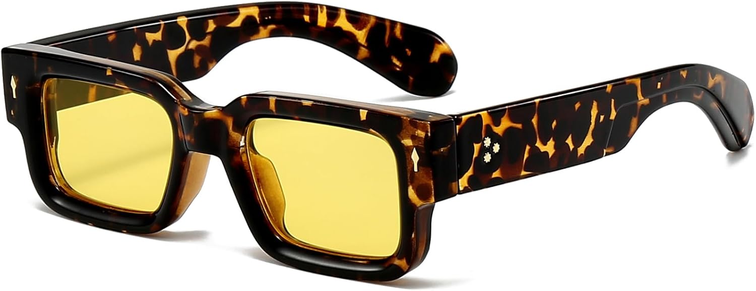 Retro Rectangle Sunglasses for Men Women Black Thick Square Frame Shades - Image 5