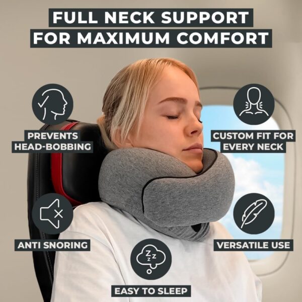 FlyHugz® Neck Travel Pillow | Memory Foam Neck Pillow for Comfort on Airplane | Compact and Ergonomic Design for Travel, Car Rides, and Home Use | Ideal for Adults and Kids - Image 3