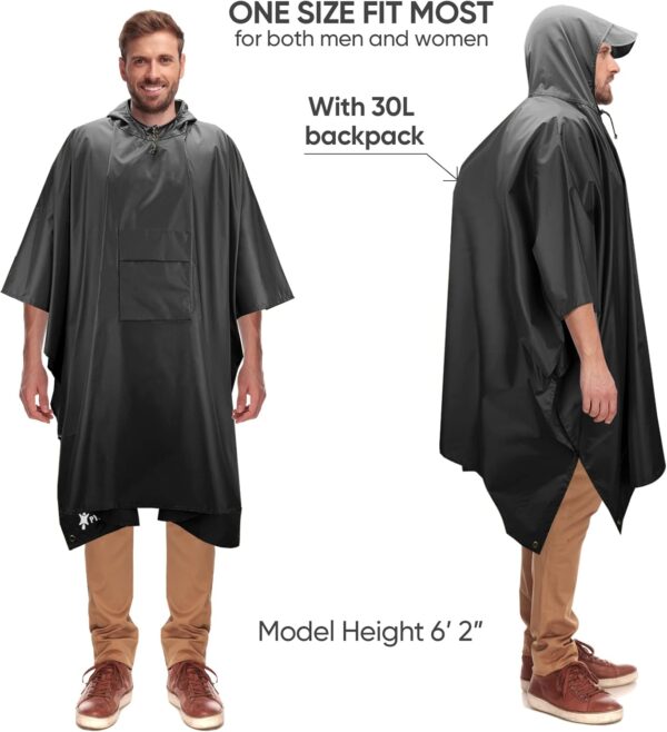 PTEROMY Hooded Rain Poncho for Adult with Pocket, Waterproof Lightweight Unisex Raincoat for Hiking Camping Emergency - Image 5