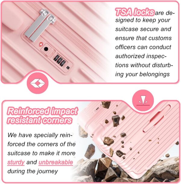 Krute Luggage 28 Inch Suitcase with 4 Universal Wheels TSA Lock PC+ABS Hardside Checked Luggage (Pink) - Image 7