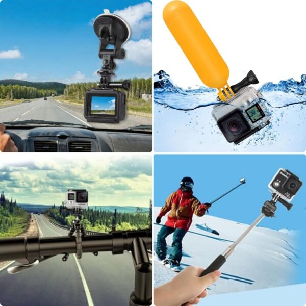 Accessories Kit for Action Camera, Handheld Selfie Stick + Suction Cup Mount + Floating Handle Grip + Flexible Octopus Tripod, Universal Action Camera Bundle for Recording VLOG/POV - Image 7
