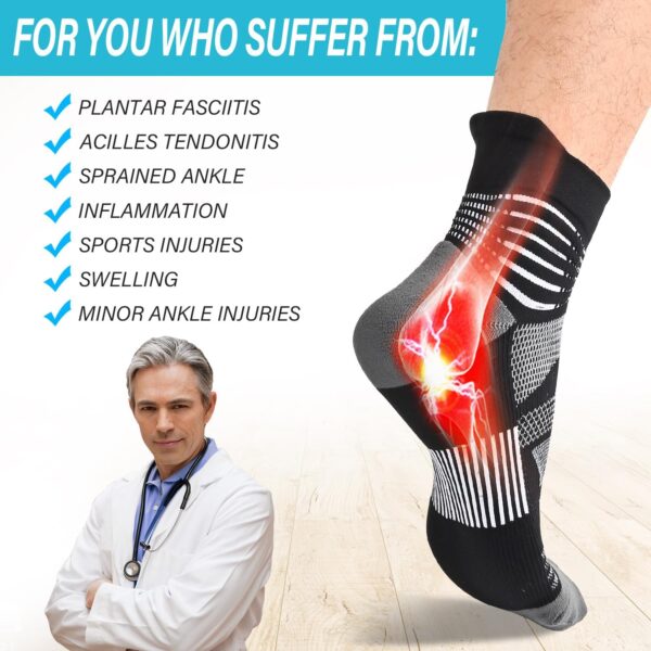 IRAMY Compression Ankle Support Socks Coolmax Wicking Cushioned Athletic Plantar Fasciitis Relief Men Women 2/3/4 Pairs - Image 7