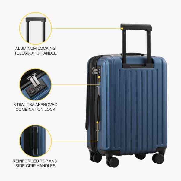 LEVEL8 Grace Carry on Luggage 22x14x9 Airline Approved, 20 Inch Hard Shell Suitcases with Spinner Wheels, Abs+Pc Hard Case Luggages with Tsa Lock for Airplane, Blue - Image 7