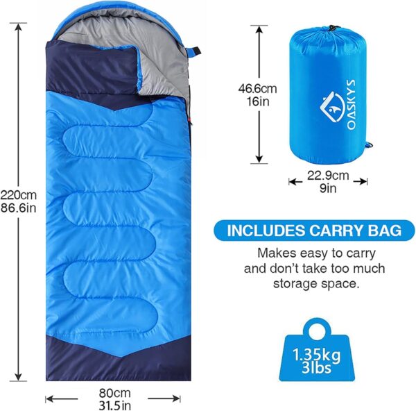 oaskys Camping Sleeping Bag - 3 Season Warm & Cool Weather - Summer Spring Fall Lightweight Waterproof for Adults Kids - Camping Gear Equipment, Traveling, and Outdoors - Image 3