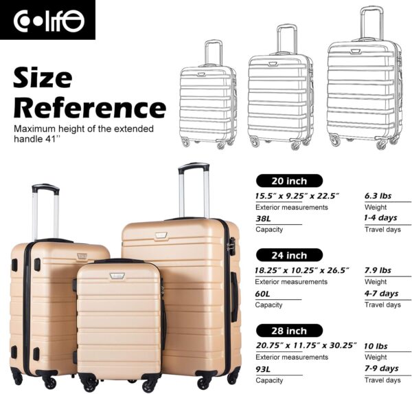 Coolife Luggage 3 Piece Set Suitcase Spinner Hardshell Lightweight TSA Lock (apricot white, 3 piece set(20in24in28in)) - Image 8
