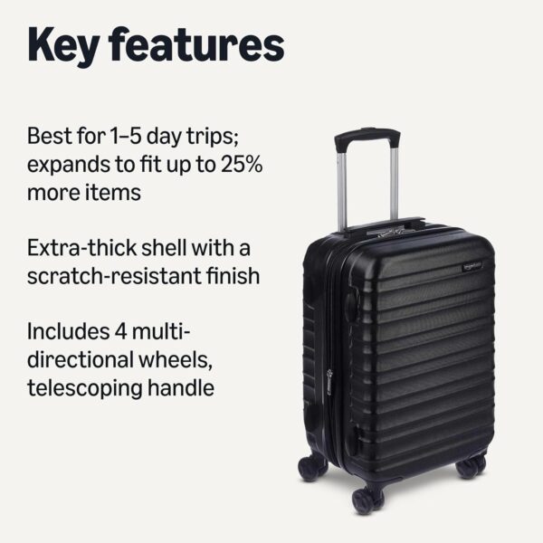 Amazon Basics 21" Hardside Carry-On Luggage, Hardshell Suitcase With Wheels, Expandable For Up to 25% More Space, With Scratch-Resistant Surface, Four Multi-directional Wheels, Black - Image 3