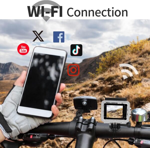 Action Camera 4K 30FPS, Waterproof Camera 30M Underwater Ultra HD 131FT 170°Wide Angle Shooting, with 2 x 1050 mAh Batteries for Swimming, Cycling, Fishing, Climbing - Image 6