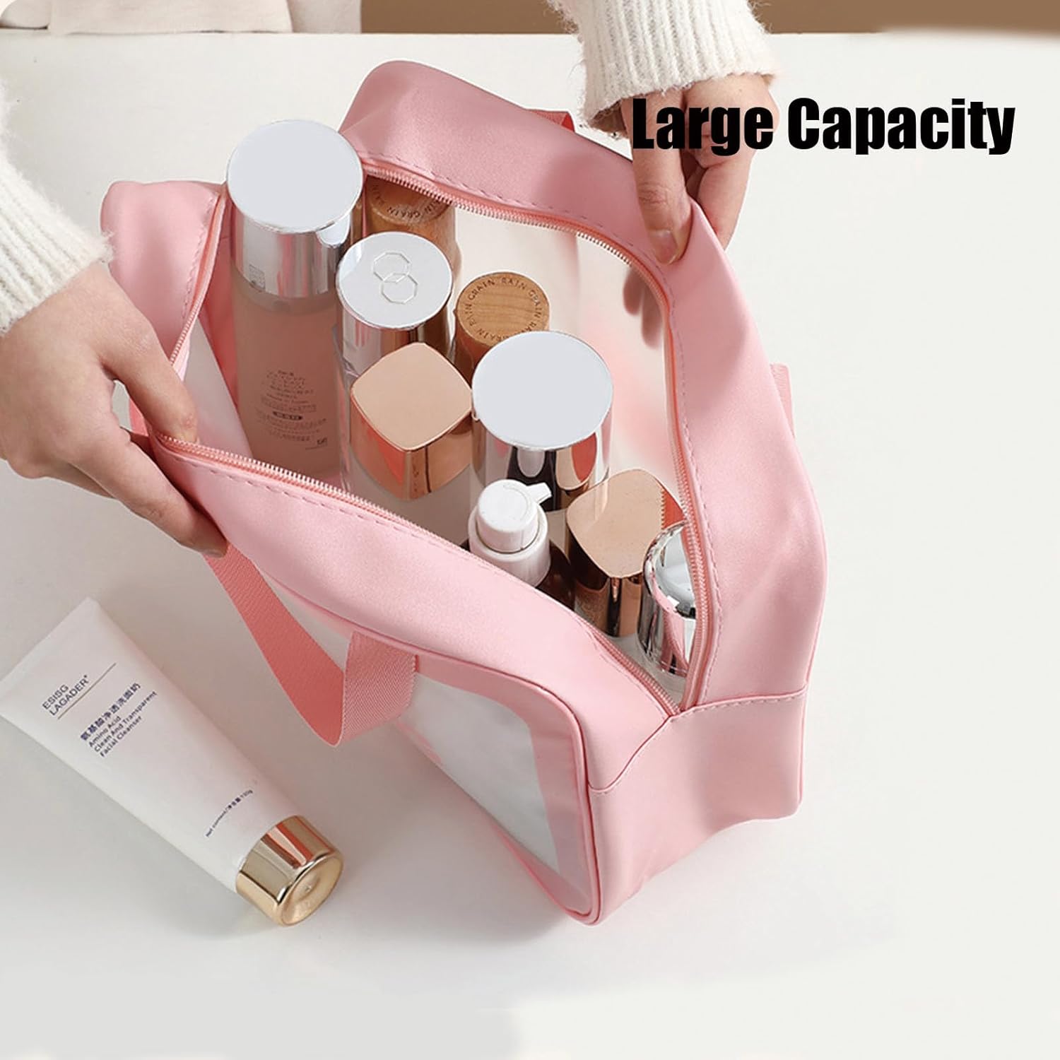 Clear Travel Bags for Toiletries,3 Pack Toiletry Bag,Matte Translucent Toiletry Bag,Makeup Bag With Handy Handle,Travel Pouch,Makeup Cosmetic Organizer for Travel Essentials(White) - Image 6