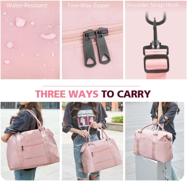 TOPBAG Travel Duffle Bag, Waterproof Weekender Carry On Tote Bags for Women, Sport Gym Bag for Men, Hospital Bag for Labor and Delivery, Overnight Luggage Bag with Trolley Sleeve Coral Pink - Image 7