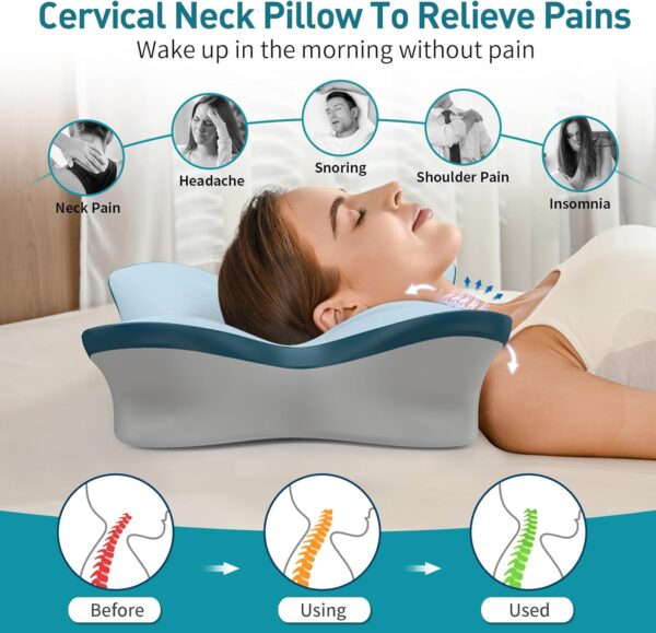 Cervical Pillow for Neck Pain Relief - Ergonomic Neck Pillow for Sleeping Contour Memory Foam Pillows with Cooling Pillowcase, Orthopedic Bed Pillow for Side Back Stomach Sleepers - Image 4