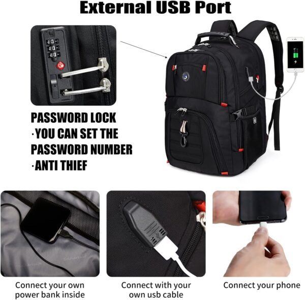 SHRRADOO Extra Large 50L Travel Laptop Backpack with USB Charging Port, College High School Backpack Airline Approved Business Work Bag Fits 17 Inch Computer for Men Women - Image 4