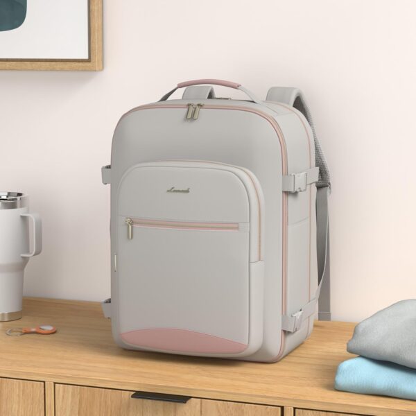LOVEVOOK Travel Backpack for Women & Men 40L,Airline Approved Carry On Backpack Travel Essentials,TSA Carry on Luggage,Waterproof Personal Item Travel Bag,Suitcase with 3 Packing Cubes,Light gray-Pink - Image 3