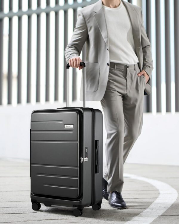 LUGGEX 28 Inch Luggage with Spinner Wheels, Expandable PC Hard Shell Checked Suitcase with Front Opening, Lightweight (Charcoal Metallic, 28 Inch) - Image 3
