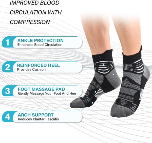IRAMY Compression Ankle Support Socks Coolmax Wicking Cushioned Athletic Plantar Fasciitis Relief Men Women 2/3/4 Pairs - Image 5