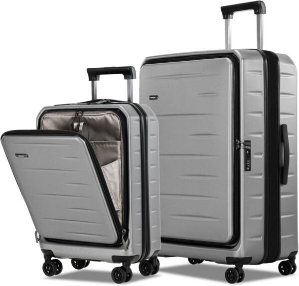 Luggage Sets 2 Pieces, 20 Inch Carry On Luggage and Expandable 28 Inch Checked Luggage with Spinner Wheels, Lightweight ABS+PC Hard Shell Suitcase with Front Opening, TSA Lock (Gray, 20/28) - Image 2