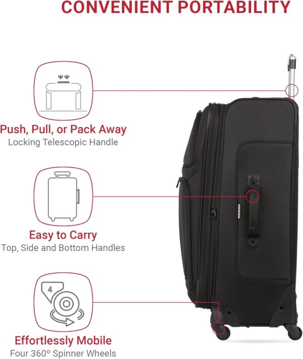 SwissGear Sion Softside Expandable Luggage, Black, Checked-Large 29-Inch - Image 3