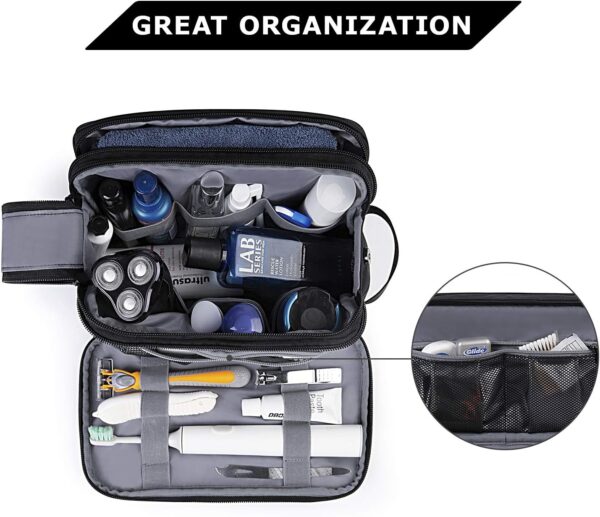 BAGSMART Toiletry Bag for Men, Travel Toiletry Organizer Dopp Kit Water-resistant Shaving Bag for Toiletries Accessories, Door Room Essentials, Black-medium - Image 3