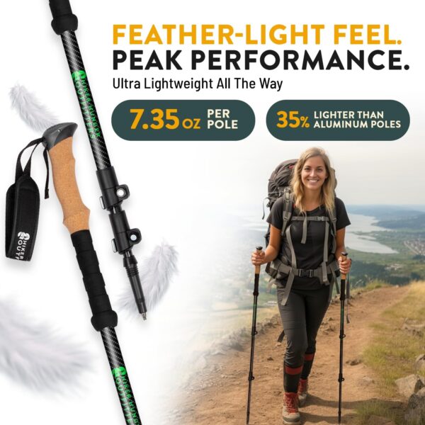 100% Carbon Fiber Trekking Poles by USA Brand - Ultra Strong Lightweight Collapsible Hiking Poles with Cork and EVA Foam Grips & Quick Adjustable Flip Locks - Image 5