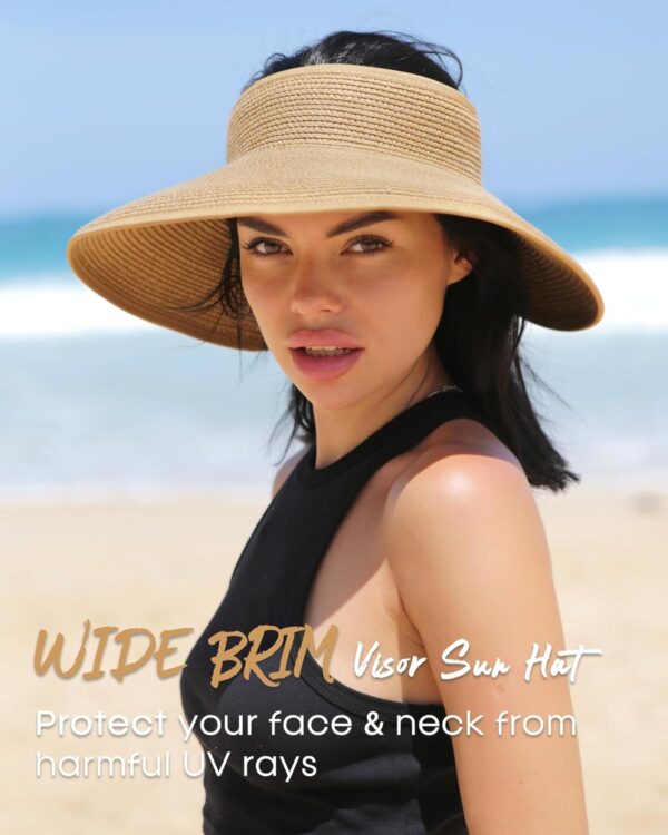 FURTALK Sun Hats for Women Wide Brim Beach Hat Straw Visor Ponytail Summer UV Packable Foldable Beach Vacation Essentials - Image 5