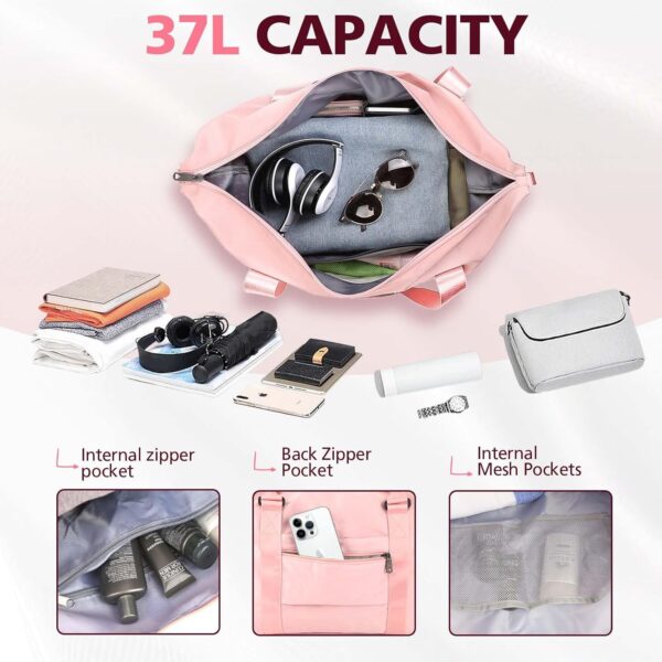 TOPBAG Travel Duffle Bag, Waterproof Weekender Carry On Tote Bags for Women, Sport Gym Bag for Men, Hospital Bag for Labor and Delivery, Overnight Luggage Bag with Trolley Sleeve Coral Pink - Image 4