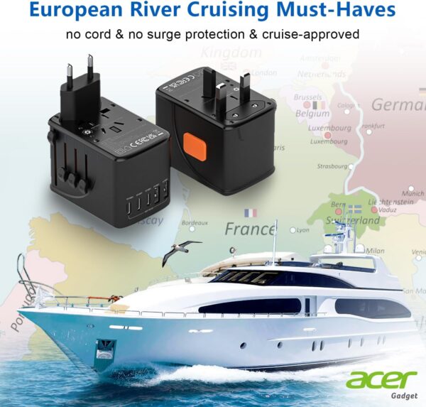 Acer Universal Travel Plug Adapter - International Power Adapter with 5 USB Ports (3 USB C) 5.8A, Worldwide Outlet Charger for USA to European UK France Germany Spain, Type C/E/F/G/I/L/A, Black - Image 7