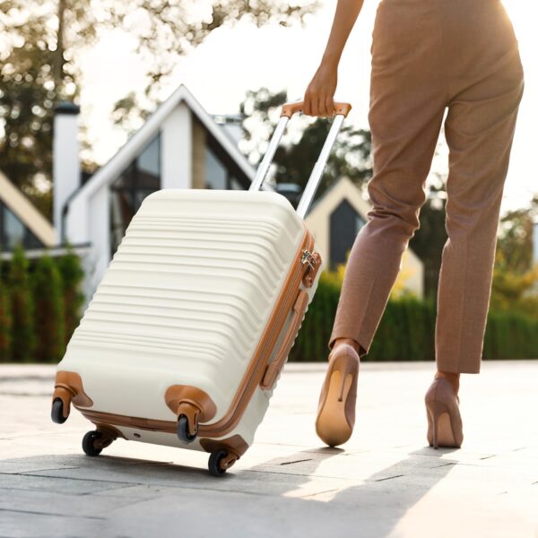 Coolife Luggage Set 3 Piece Luggage Set Carry On Suitcase Hardside Luggage with TSA Lock Spinner Wheels(White, 3 piece set (BP/TB/20)) - Image 3