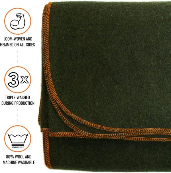 Arcturus Military Wool Blanket - Warm, Thick, Washable - Great for Outdoors, Camping, Stadium Blanket, Picnics, Travel - Car & Bushcraft Survival Kits - Image 3