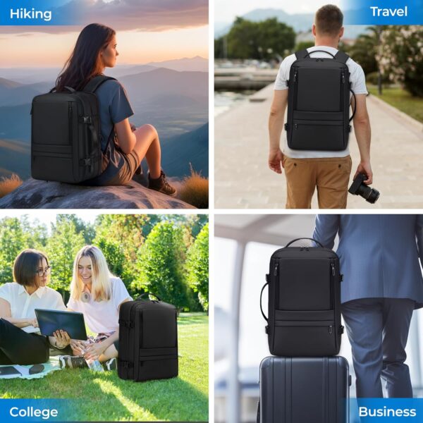 Carry On Travel Backpack for Airplanes | 35L Suitcase Backpack Luggage Business Weekender Bag - Expandable Travel Carry On Flight Approved for Men Women - Black - Image 7