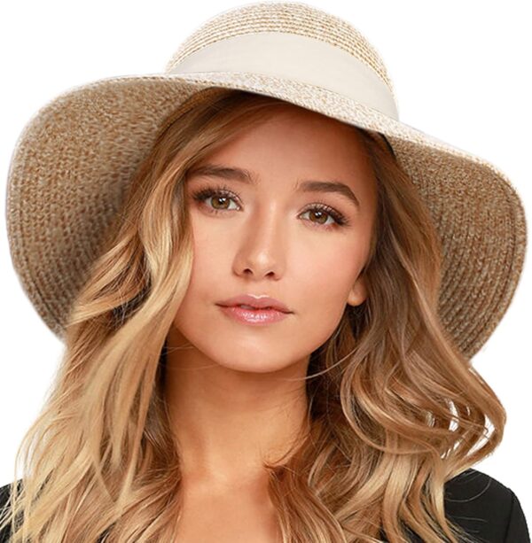 FURTALK Womens Beach Sun Straw Hat UV UPF 80+ Travel Foldable Brim Summer UV Hat - Image 2