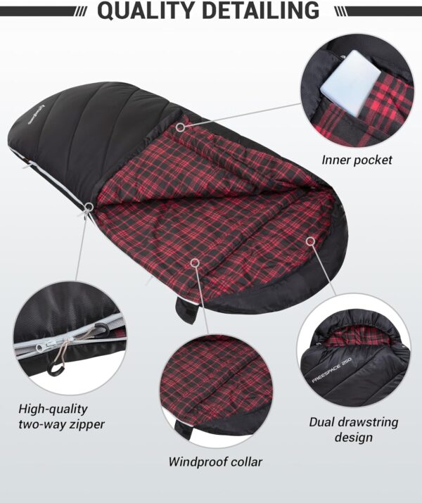 KingCamp Sleeping Bag for Adults, Cold Weather & Warm Extra Wide Big & Tall XL Portable Waterproof Flannel Sleeping Bags, Essentials Gear Accessories for Camping Backpacking Hiking Indoor & Outdoor - Image 5