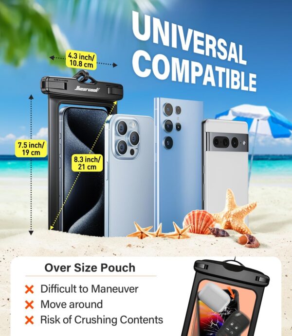 Hiearcool Waterproof Phone Pouch, Universal Case Compatible for iPhone 17 16 15 14 13 Pro Max Plus Up to 8.3", IPX8 Beach Travel Essentials-Black-2 Pack - Image 4