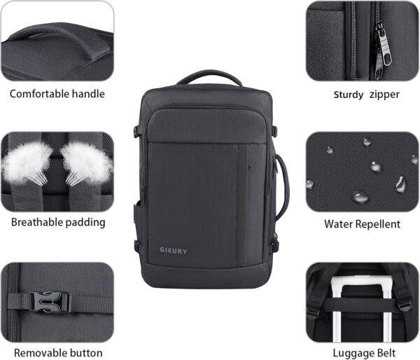 Carry On Backpack, 50L Travel Backpack, Luggage Backpack TSA Flight Approved Laptop Backpack for Men & Women, Large Expandable 40L Daypack Lightweight Business Weekender Bag, Black - Image 6