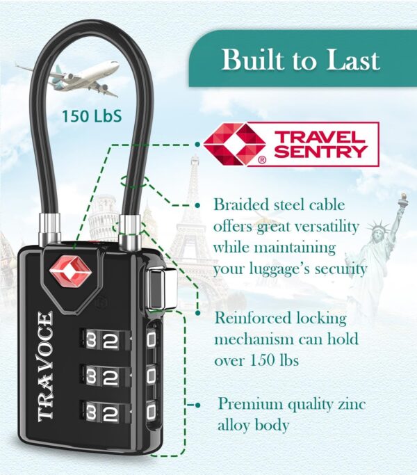 TSA Approved Luggage Locks, Travel Locks Which Also Work Great as Gym Locks, Toolbox Lock, Backpack and More, Black 4 Pack - Image 6