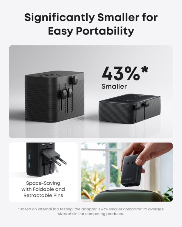 Anker Nano Travel Adapter, 5-Port Power Adapter with 1 AC, 2 USB-A, and 2 USB-C Ports, Smart Temperature Control, Compatible with Over 200 Countries, Ideal for Travel (1-Pack) - Image 5